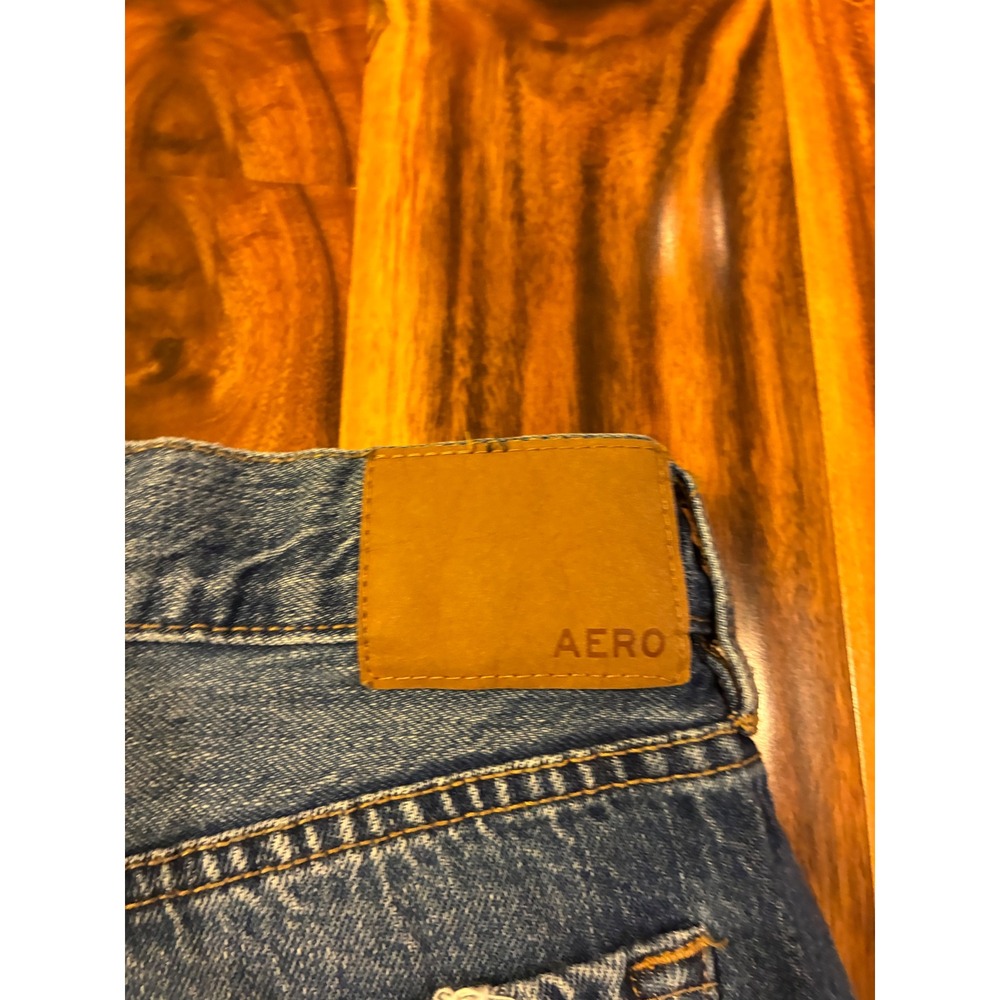 Aeropostale 90s Baggy Distressed High Waisted Wide Leg Blue Jeans Womens 4 Reg - Picture 5 of 9